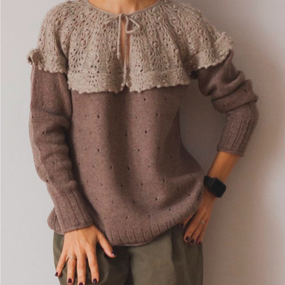 Merino and Angora Grey Original Sweater with a Collar Medium